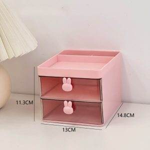 Desk Organiser with Large Storage Capacity - 2 Tray & 2 Pen Holder (without stickers) - Pink