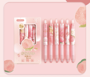 Peach Kawaii Gel Pen Set – 0.5mm Black Ink Retractable Pens (Pack of 6) - Peach