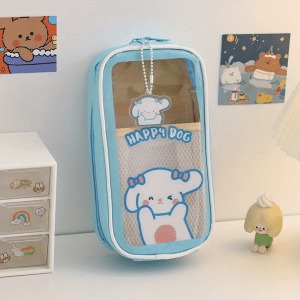 Multi layer extra large pencil case with pendant - Happy Dog