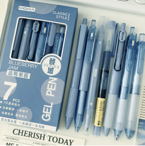 Aesthetic Gel Pen Collection Set – 7 Premium Black Ink Pens for Students & Journaling - Blueberry Jam