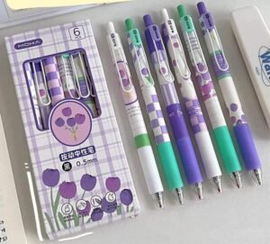 MOKA Purple Floral Gel Pens – Set of 6 - Tulip