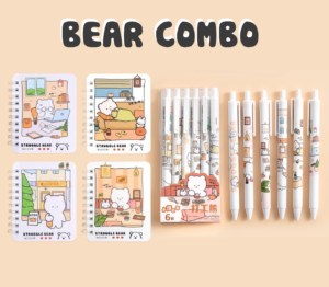 Bear Combo - Gel Pen Set 6 Pcs ✨ + Mini Spiral Notebook Set of 4 Pcs