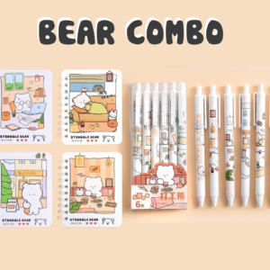 Bear Combo - Gel Pen Set 6 Pcs ✨ + Mini Spiral Notebook Set of 4 Pcs