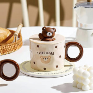 “I Like Bear” Kawaii Bear Ceramic Mug with Lid