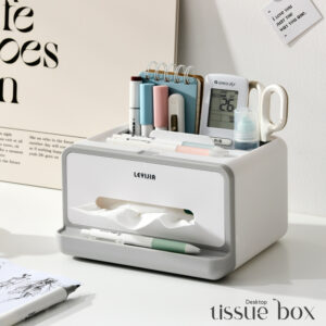 Multifunctional Desktop Tissue Box with Organizer - Grey