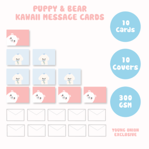 Puppy & Bear Kawaii Message Cards – Set of 10 - Young Onion Exclusive