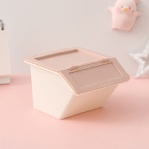 Kawaii Pastel Flip-Top Storage Bins – Stackable Desk Organizers - Dusty Pink
