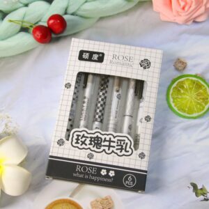 Grid-Themed Pastel Gel Pen – Set of 6 - Rose Black