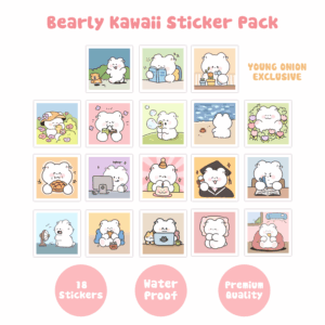 cute Waterproof Sticker Pack – Bearly Kawaii Bear Stickers Set of 18