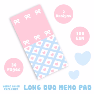 Cute Long Memo Pad – Heart Bows Duo Memo Pad in Pastel Design