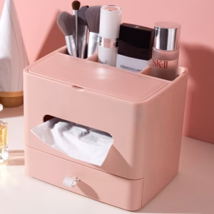 Multifunctional Tissue & Makeup Premium Organizer Box – Pink Edition