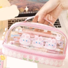 Transparent Pencil Pouch – Bunny Bliss Double Layer Large Capacity 5 transparent large pouch double layer young onion 22 -YO