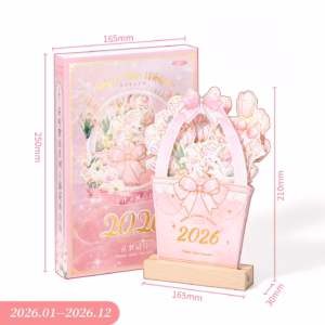 2026 Floral Die-Cut Desk Calendar (Pastel Series) - Blossom Basket – Pink Tulips
