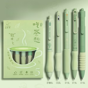 Aesthetic Gradient Gel Pen Set – 0.5mm Black Ink (5 Pcs) - Matcha Tea Edition 🍵