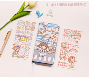 Kawaii Notebook with stickers for school and college students - Blue