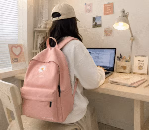 Aesthetic Daisy School Backpack – Cute Korean Style Travel & College Pink Bag