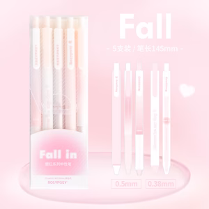 Rosy Posy Fall In Love Pastel Gel Pen Set – 0.38mm & 0.5mm Black Ink Pens (Pack of 5) - Pink