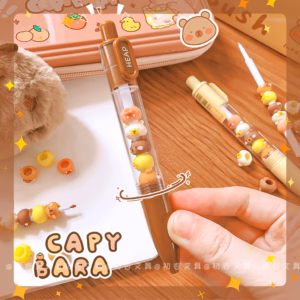 Capybara Beaded Gel Pen – Cute Kawaii Black Ink Pen (0.5mm) - sold individually - Brown Capybara