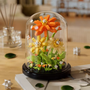 Botanical Flower Building Blocks – Mini Flower Dome Display Collection with dome - 1. Orange Lily Garden 🌼