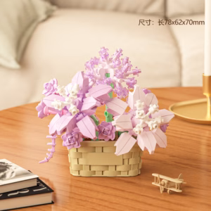 Mini Flower Basket Building Blocks – Decorative Floral Brick Bouquet Collection - Lavender Blossom Basket