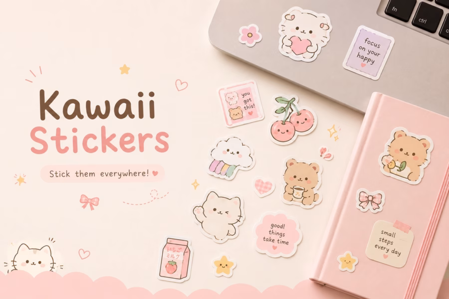 Kawaii Stickers for Your Laptop, Journal & Everything Else 3 kawaii stickers drawing