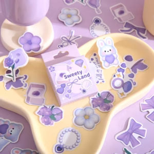Sweet Land Stickers – Cute Aesthetic Self-Adhesive Sticker Set | 50 Pieces | Multiple Designs - Purple